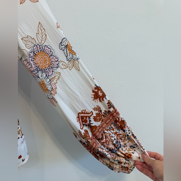 Free People Floral Tie Font Balloon Sleeves Boho Blouse Small Office Indie Hippi - Picture 4 of 11